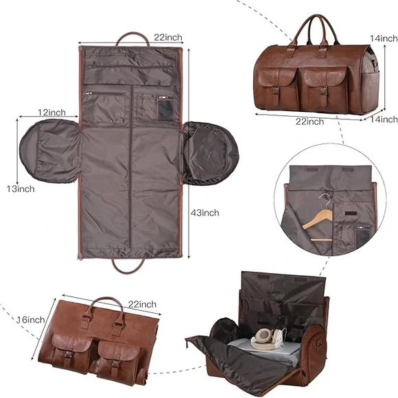 Elegant Brown Leather Garment Duffel Bag for Men - Picture 5 of 5